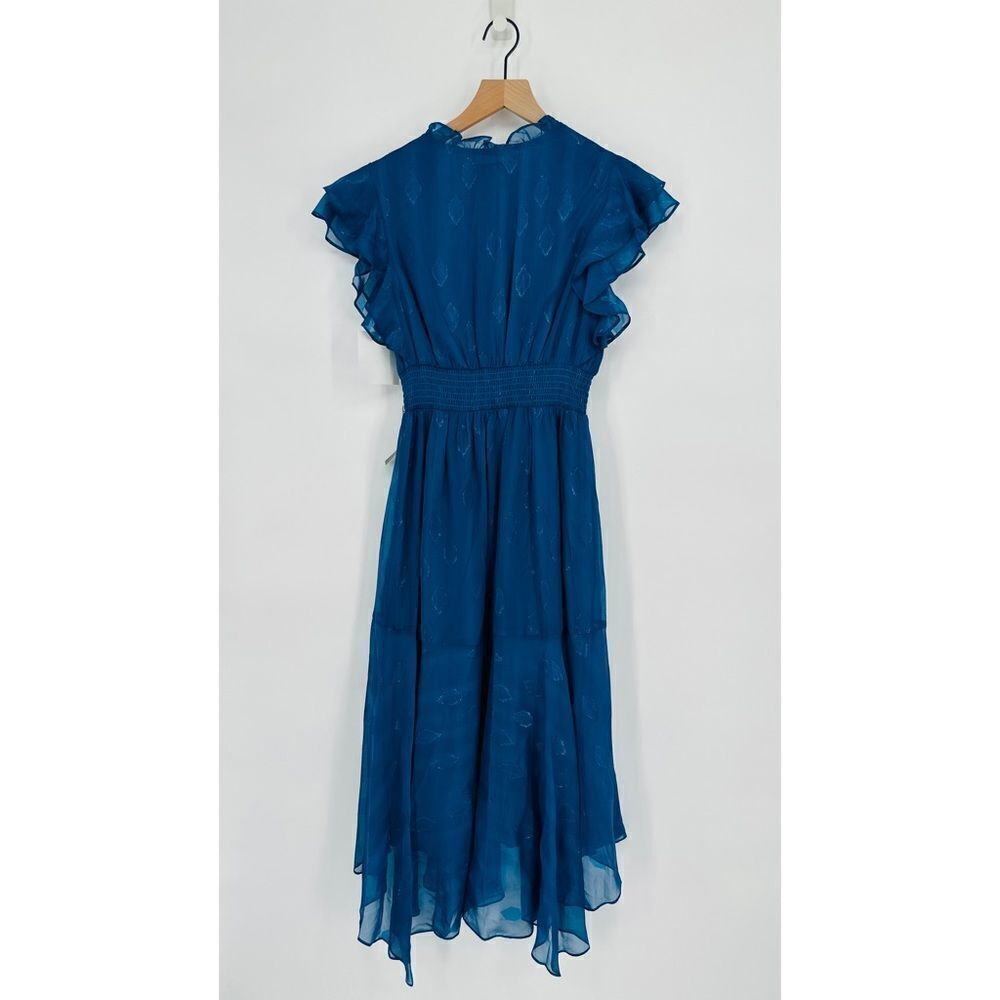 Shoshanna Maxine Metallic Midi Dress Ruffled in Dark Cerulean Blue Women's 6 NEW - Picture 4 of 9